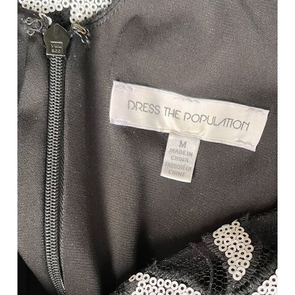 Dress the Population Audrey Plunge Neck Lace Overlay Midi Dress, Size Medium - Picture 10 of 16